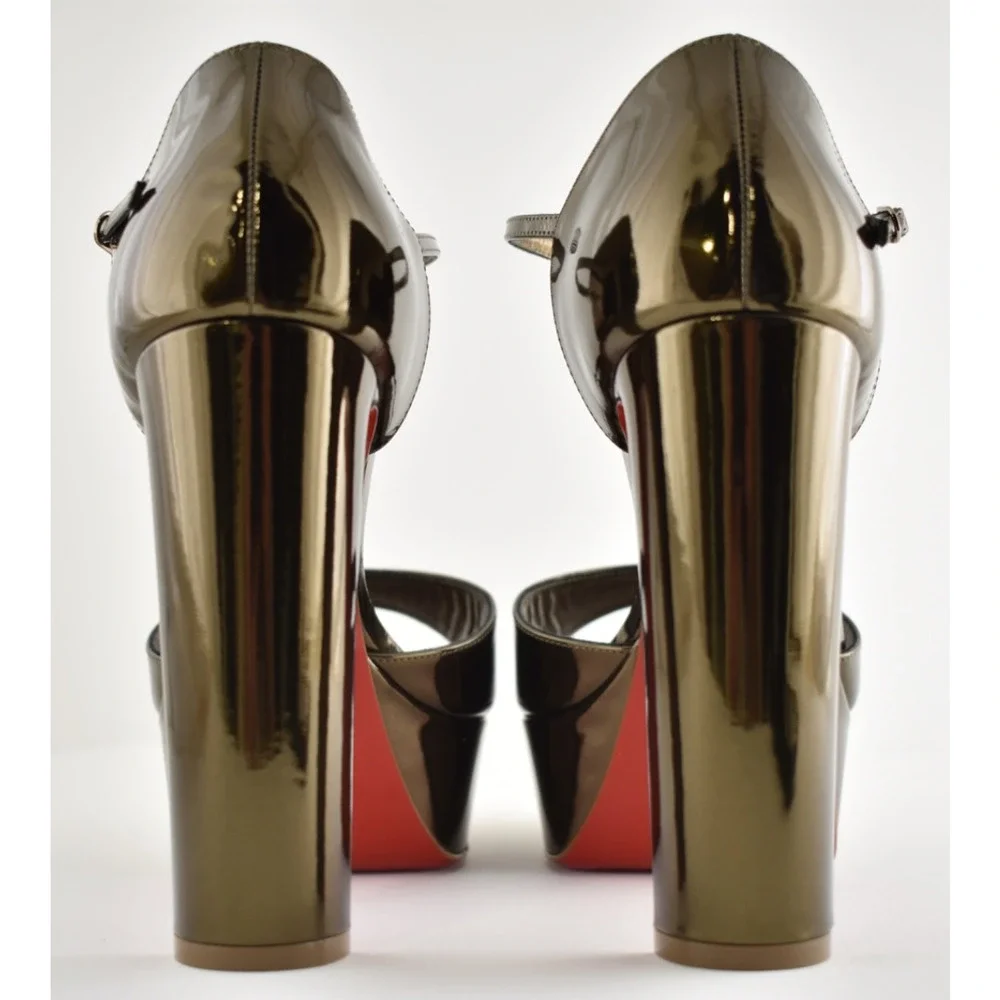 Christian Louboutin Sandaloo 130 Bronzo Brown Platform Block Heel Sandal Pump 41